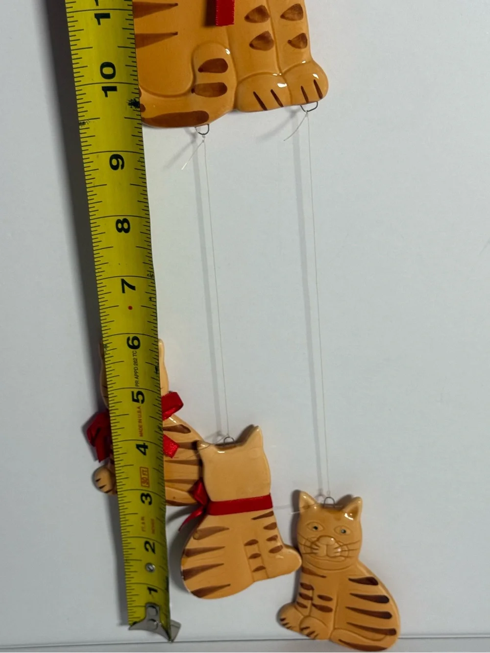 1980s Vintage Cat Family Hand-Painted Ceramic Wind Chime ft.4 Tabby Cats (flaw)